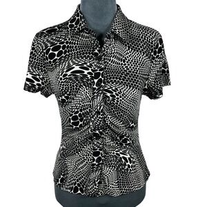 SO Black White Trippy Op-Art Ruched Button Top Medium Y2K Style Psych-Pop NEW